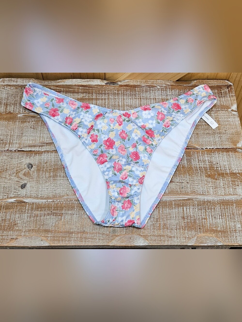 NWT | Hollister Coupe Cheecky Blue Floral Print Ribbed Bikini Bottoms | XL